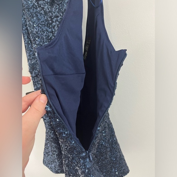 NWT Trafaluc Zara blue peplum sequin top size large - Picture 5 of 9
